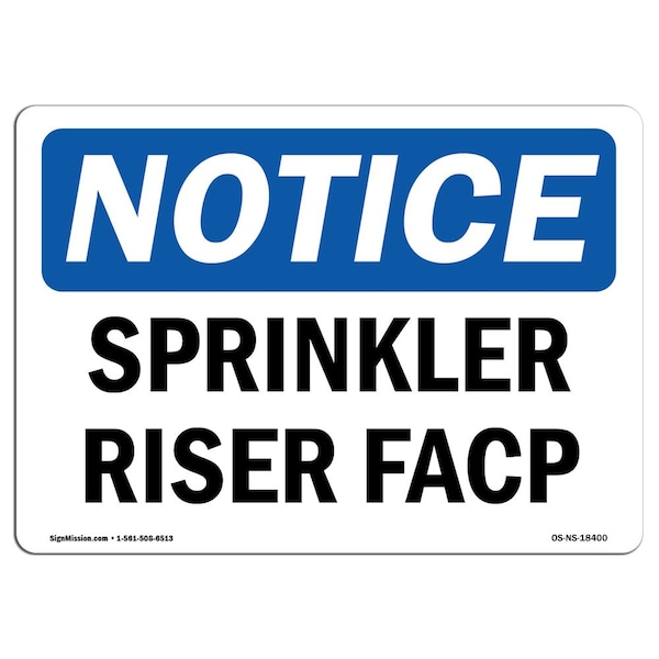Safety Sign, OSHA Notice, 3.5" Height, Sprinkler Riser Facp Sign, Landscape, 10PK